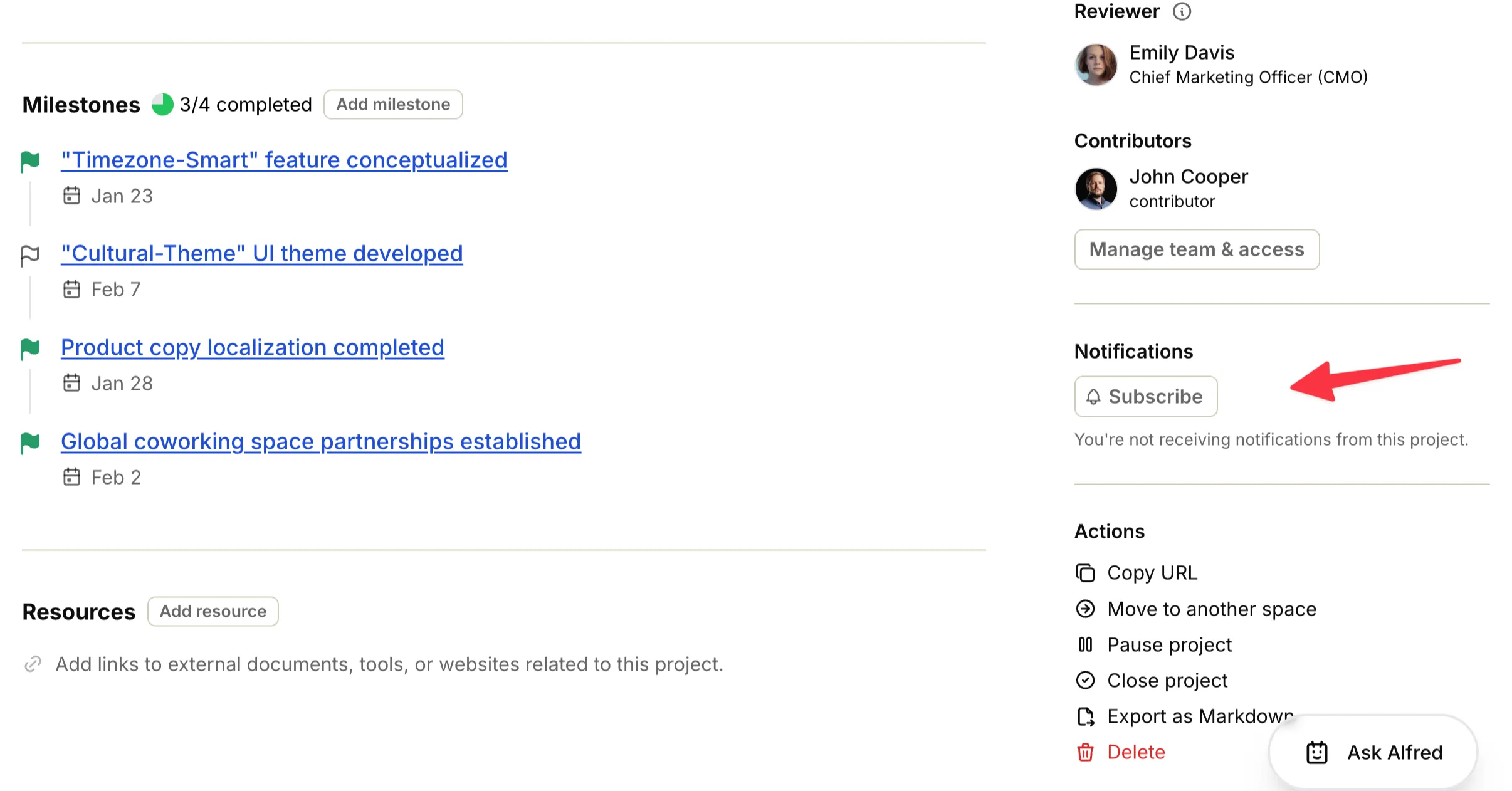 Screenshot: Subscriptions list